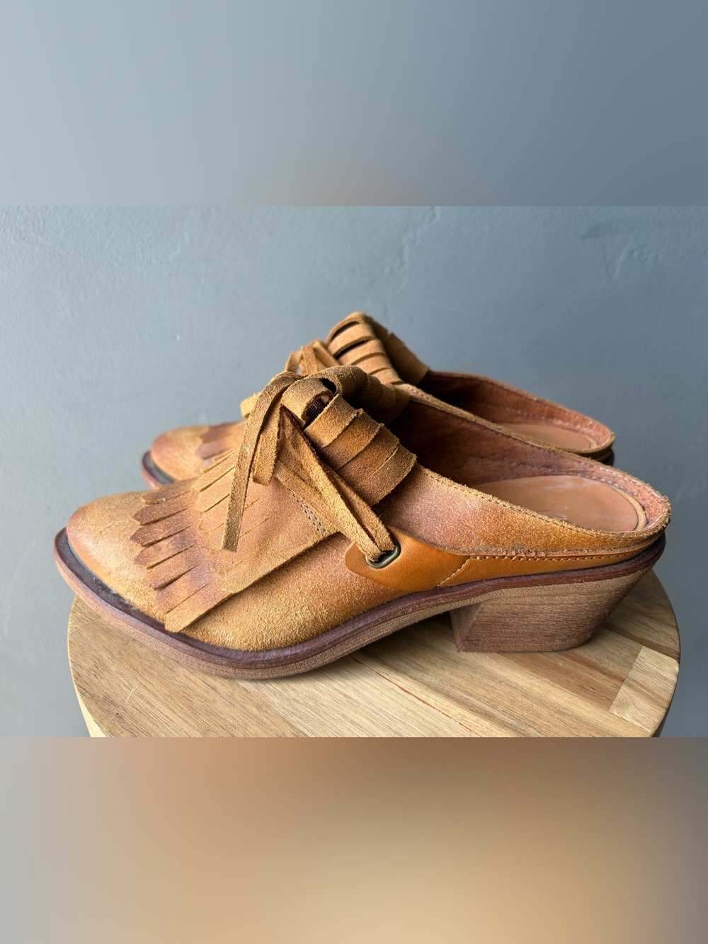 Sixtyseven Nubuck Leather "Rancho" Fringe Mules ~ Size 37